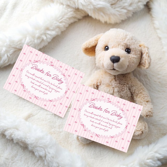 Pink preppy hand drawn baby shower book request enclosure card (Pink preppy hand drawn baby shower book request enclosure cards vintage baby shower invitation suite)