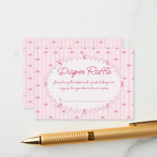 Pink preppy hand drawn baby shower diaper raffle enclosure card