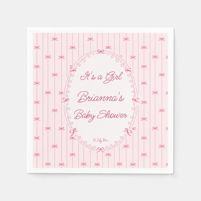 Pink preppy hand drawn baby shower monogrammed napkin (Front)
