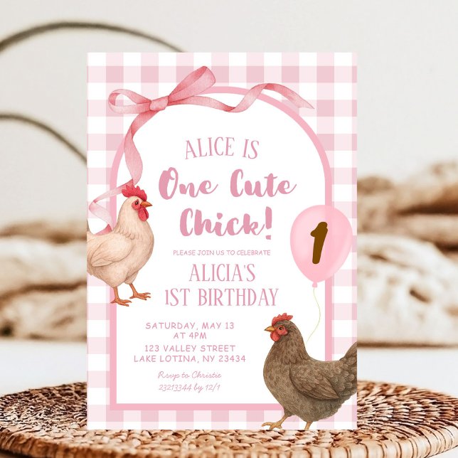 Pink Preppy Plaid One Cute Chick Birthday Invitation (Creator Uploaded)