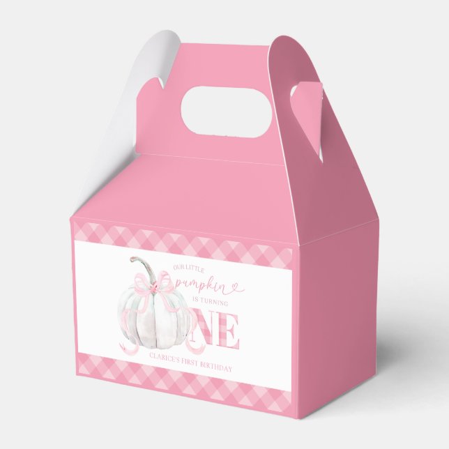 Pink Preppy Pumpkin First Birthday Favour Boxes (Front Side)