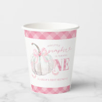 Pink Preppy Pumpkin Girl 1st Birthday Paper Cup