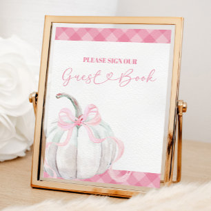 Pink Preppy Pumpkin Girl Birthday Guest Book Sign