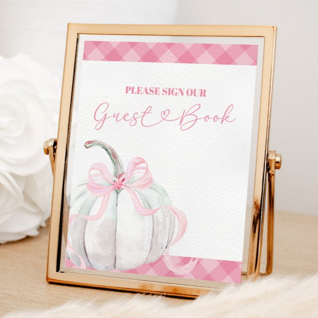 Pink Preppy Pumpkin Girl Birthday Guest Book Sign (Creator Uploaded)