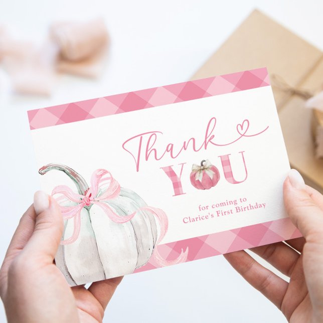 Pink Preppy Pumpkin Girl Birthday Thank You Card  (Creator Uploaded)