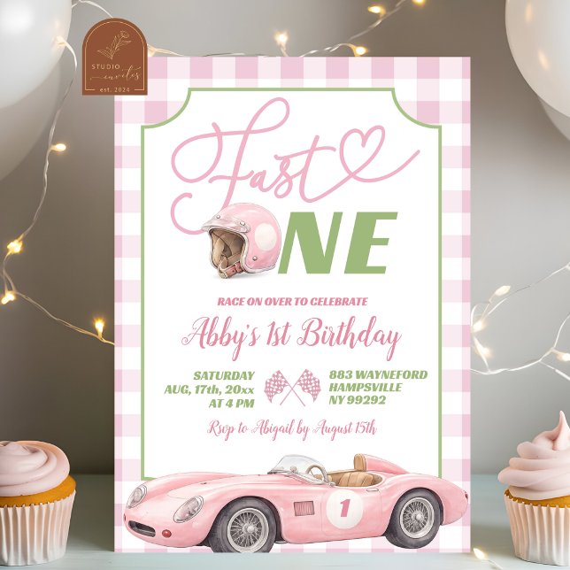 Pink Preppy Retro Fast ONE Birthday Invitation (Creator Uploaded)