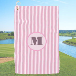 Pink preppy stripe personalised monogram ladies golf towel
