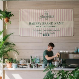 Pink Preppy Stripes Bakery Logo Event Display  Banner