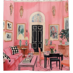Pink Preppy Watercolor Shower Curtain