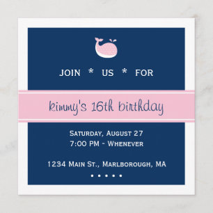 Pink Preppy Whale Birthday Invitation