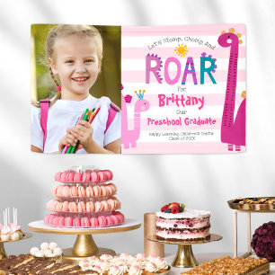 Pink Preschool Graduation Photo Dinosaur Girl Cute Banner