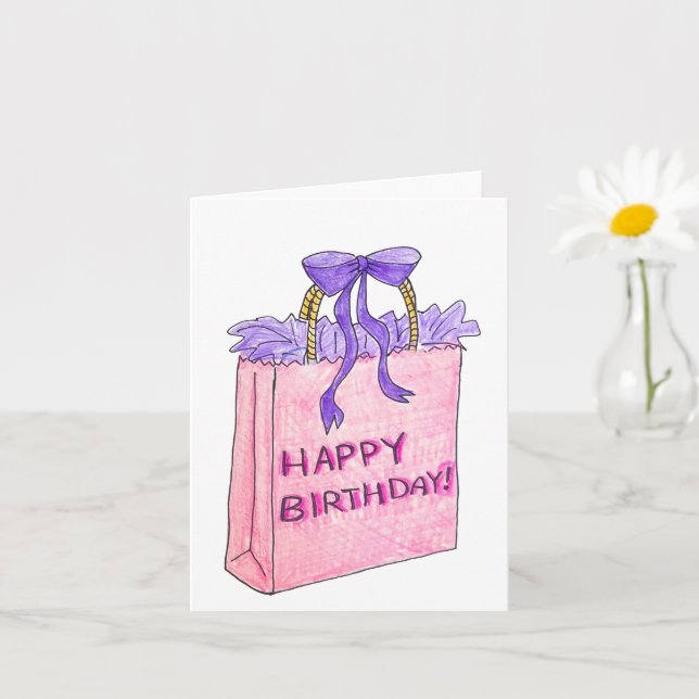 Pink Present Birthday Card (Small Plant)
