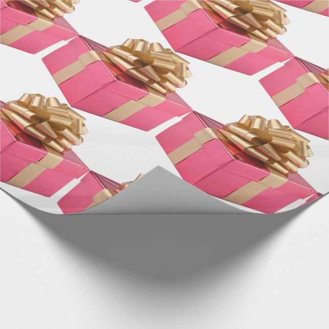 Pink Present Gold Bow Gift Wrapping Paper (Corner)