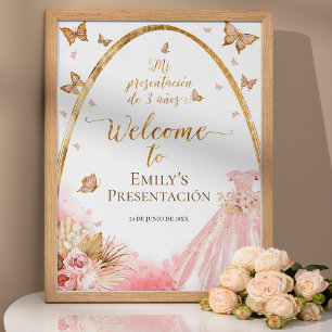 Pink Presentación de 3 Años Spanish Welcome Sign