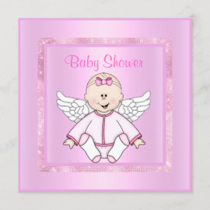 Pink pretty baby angel baby shower invitation