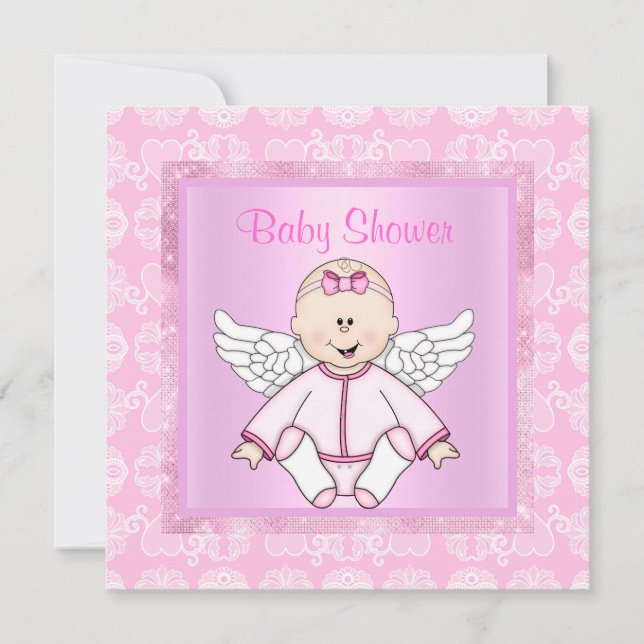 Pink pretty baby angel baby shower invitation (Front)