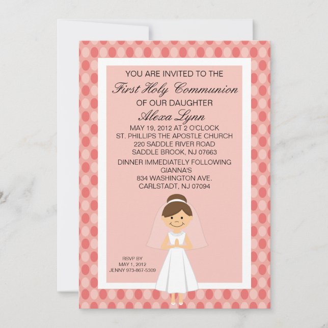 Pink  Pretty First  Communion Girl Invitation (Front)