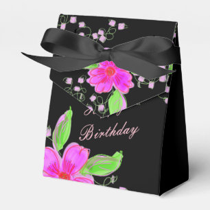 Pink Pretty Flowered Chocolate Favour Box In Black