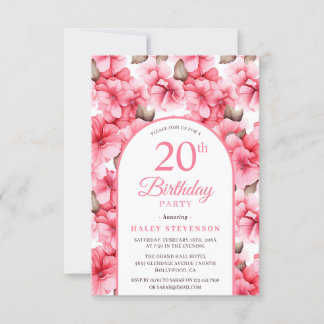 Pink Pretty Garden Floral Arch Chic 20th Birthday Invitation