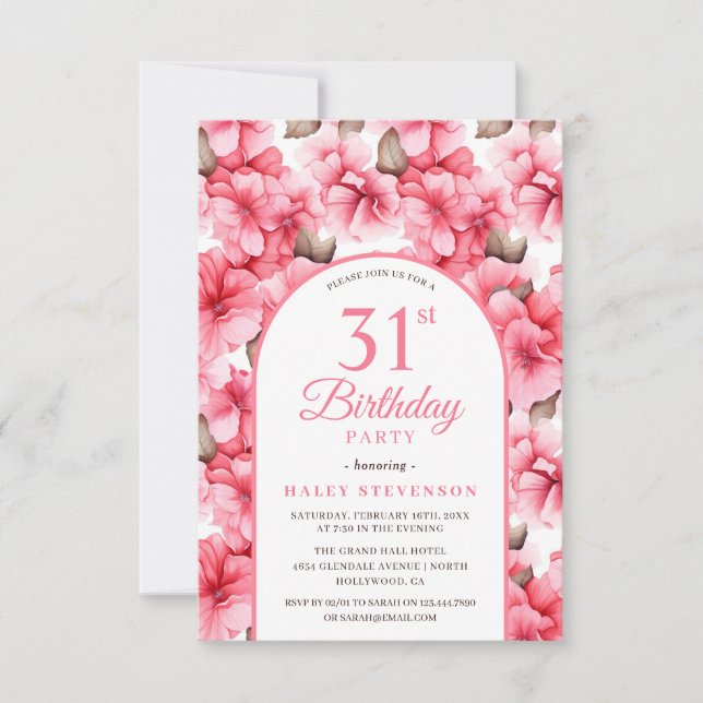 Pink Pretty Garden Floral Arch Chic 31st Birthday Invitation (Front)