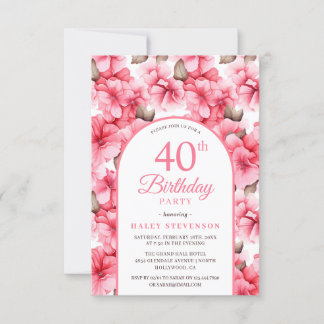 Pink Pretty Garden Floral Arch Chic 40th Birthday Invitation