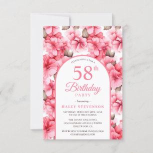 Pink Pretty Garden Floral Arch Chic 58th Birthday Invitation