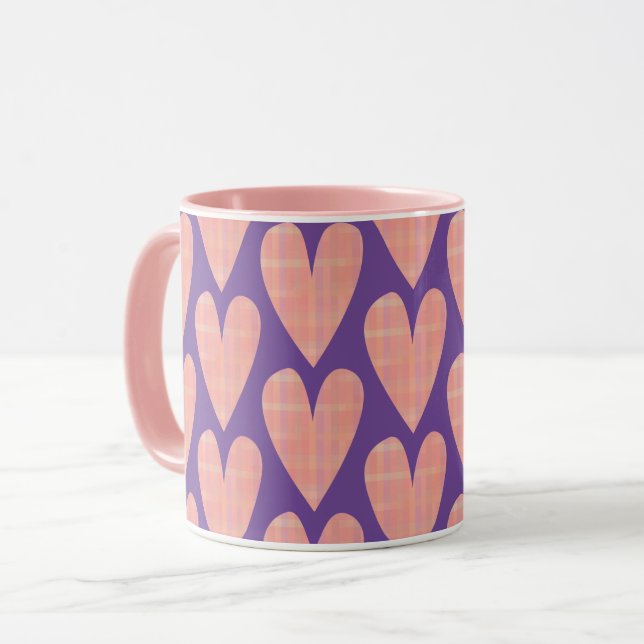 Pink Pretty Hearts on Purple Mug Cup (Front Left)