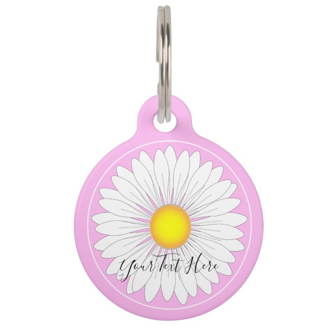 Pink Pretty Little Daisy Round Pet Tag (Front)
