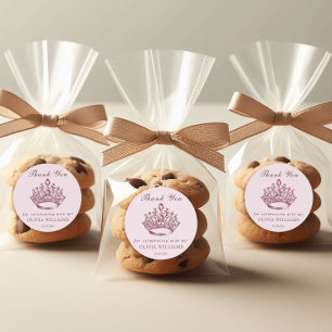 Pink Pretty Princess Crown Birthday Girl Classic Round Sticker