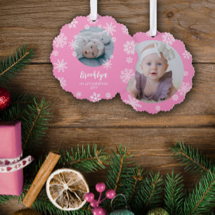Pink Pretty Snowflakes Baby Girl's 1st Christmas Tree Decoration Card
