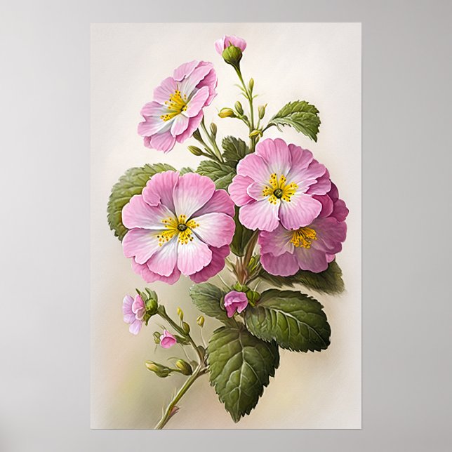 Pink Primrose Flowers Art Print Poster (Front)