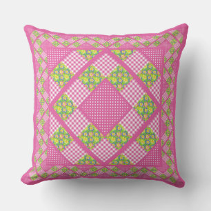 Pink, Primroses, Polkas and Gingham Cushion