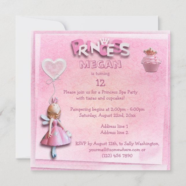 Pink Princess 12th Birthday Spa Party Double Sided Invitation (Back)