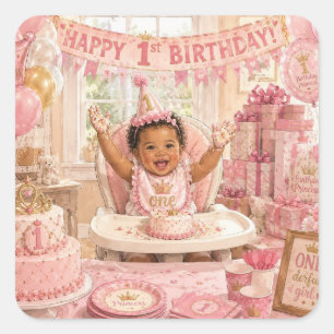 Pink Princess 1st Birthday Party Sticker