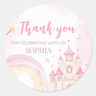 Pink Princess 4th Birthday Party Classic Round Sticker