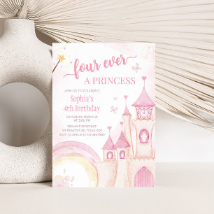 Pink Princess 4th Birthday Party Invitation