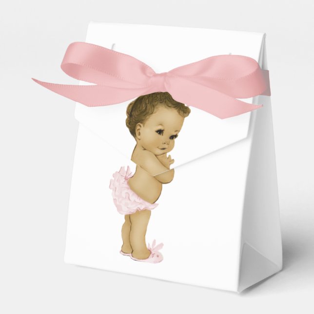 Pink Princess African American Baby Girl Shower Favour Box (Front Side)