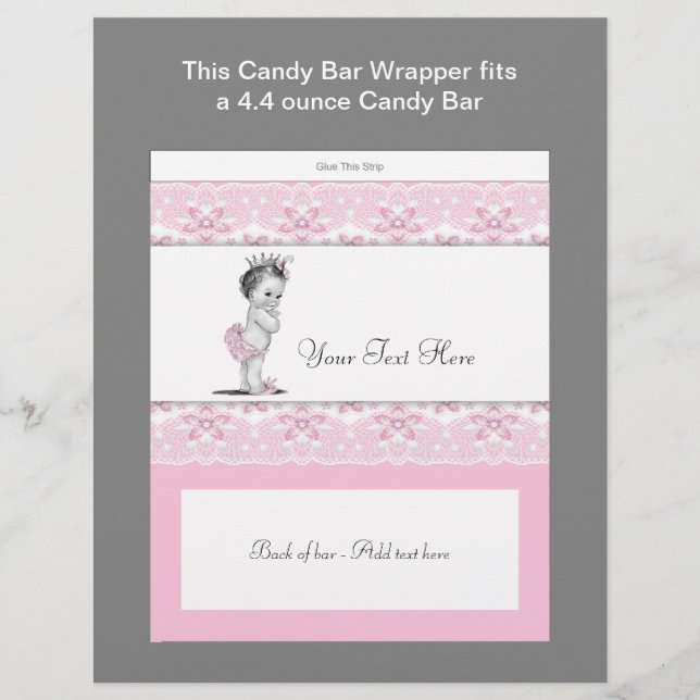 Pink Princess Baby Shower Candy Bar Wrapper (Front)