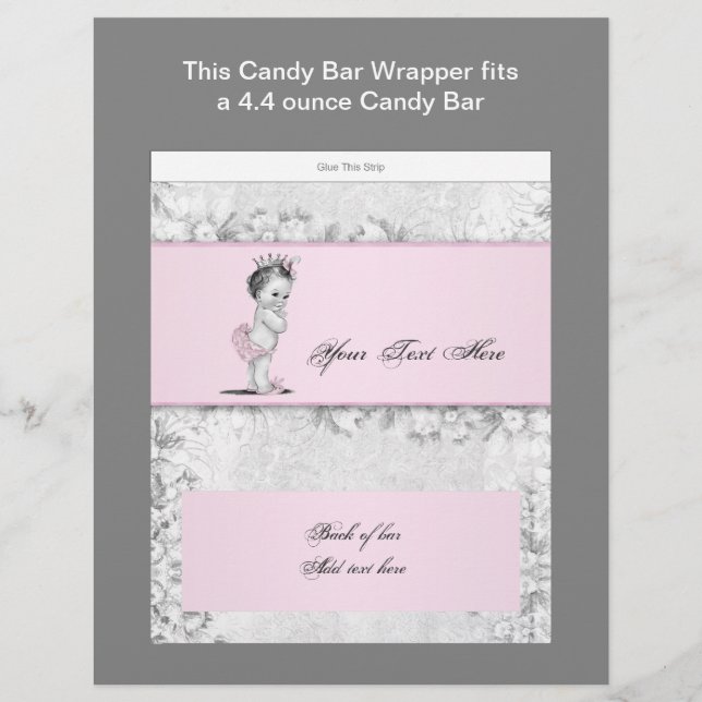 Pink Princess Baby Shower Candy Bar Wrapper (Front)