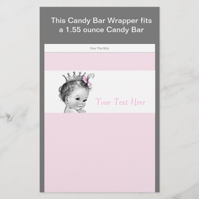 Pink Princess Baby Shower Candy Bar Wrapper (Front)