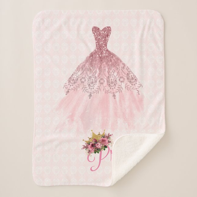 Pink Princess Ball Gown Sherpa Fleece Blanket (Front)