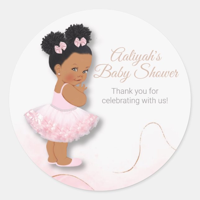 Pink princess ballerina baby shower cupcake topper classic round sticker (Front)