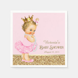 Pink Princess Ballerina Pink Gold Baby Shower Napkin