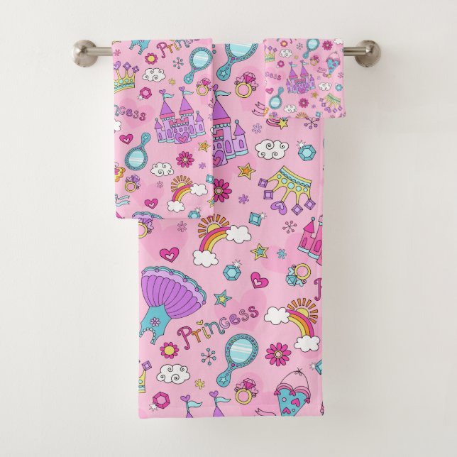 Pink Princess Bathroom Towel Set (Insitu)