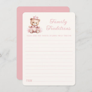Pink Princess Bear Baby Shower Family Traditions Card