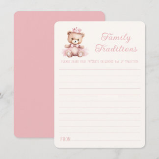 Pink Princess Bear Baby Shower Family Traditions Card