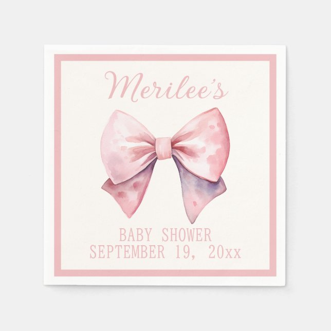 Pink Princess Bear Bow Baby Girl Baby Shower Napkin (Front)