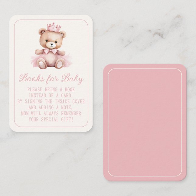Pink Princess Bear Bow Books for Baby Enclosure Card (Front/Back)