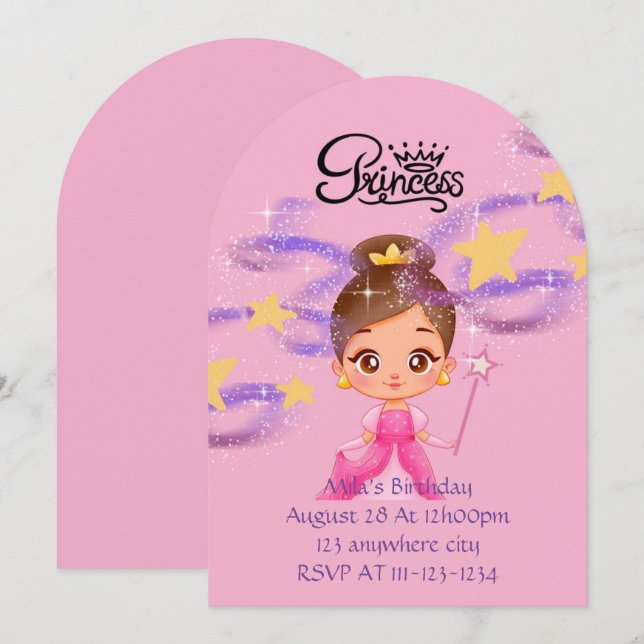pink princess birthday invitation (Front/Back)