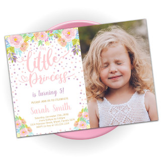 Pink Princess Birthday Invitations with photo
